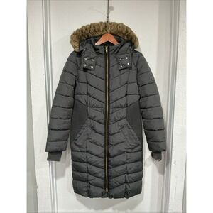 Seraphine Coat Maternity Winter Long Parka Hooded, Faux Fur Lined, Size 2, Gray